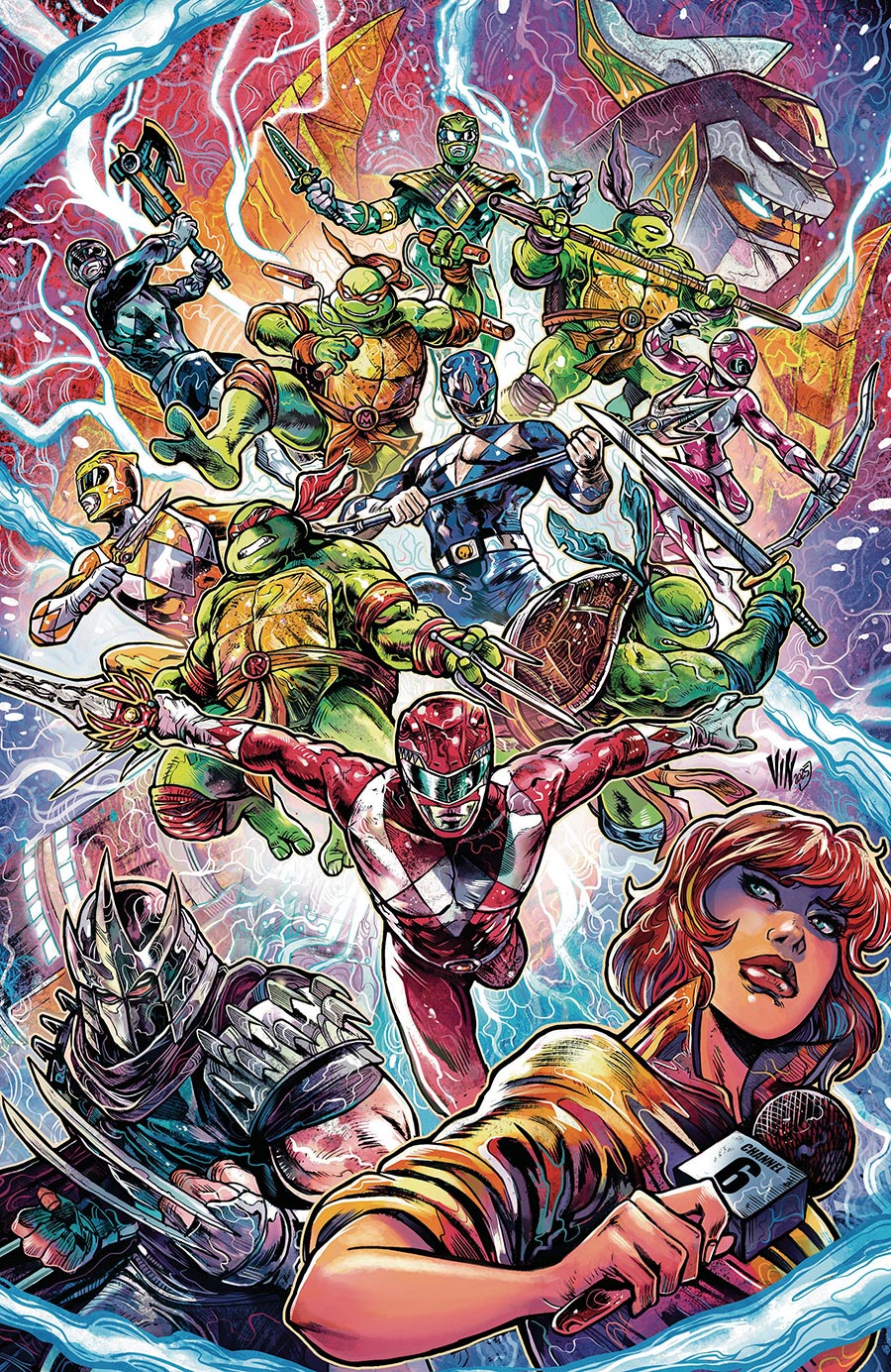 Mighty Morphin Power Rangers Teenage Mutant Ninja Turtles III #3 Cover L Incentive Vincenzo Riccardi Card Stock Virgin Variant Cover