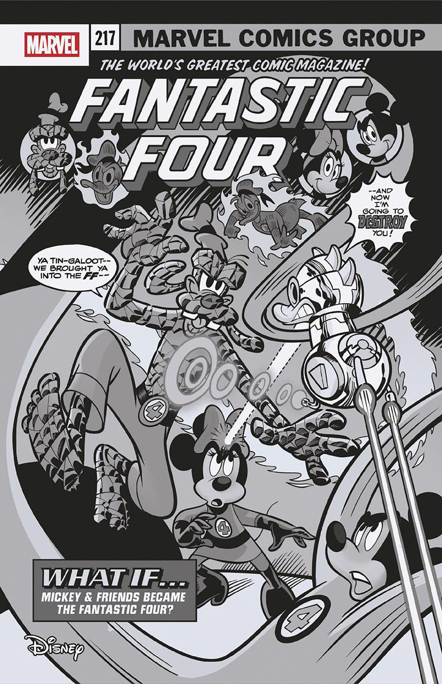 Fantastic Four Vol 8 #5 Cover I Incentive Marco Palazzi Disney What If Fantastic Four Homage Black & White Cover