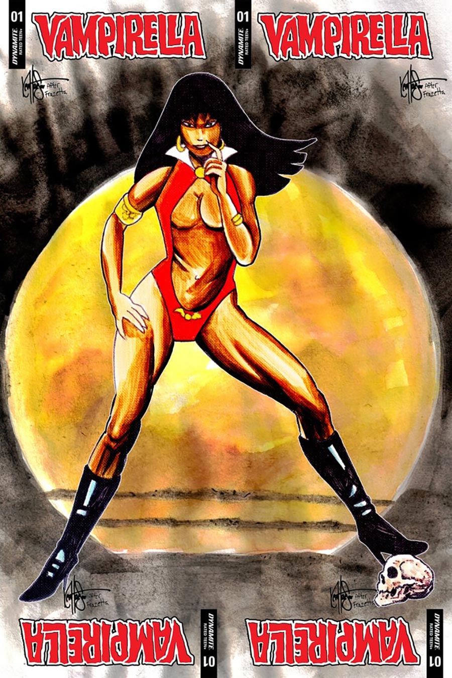 Vampirella 4-Piece Connecting Sketch Covers Frank Frazetta Homage By Ken Haeser