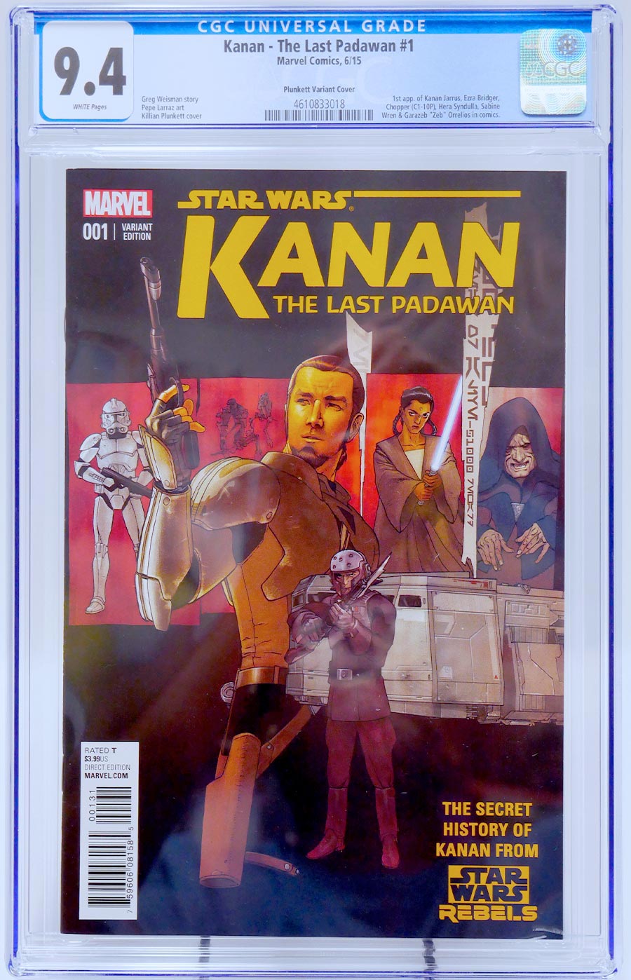 Kanan The Last Padawan #1 Cover J Incentive Killian Plunkett Variant Cover CGC 9.4