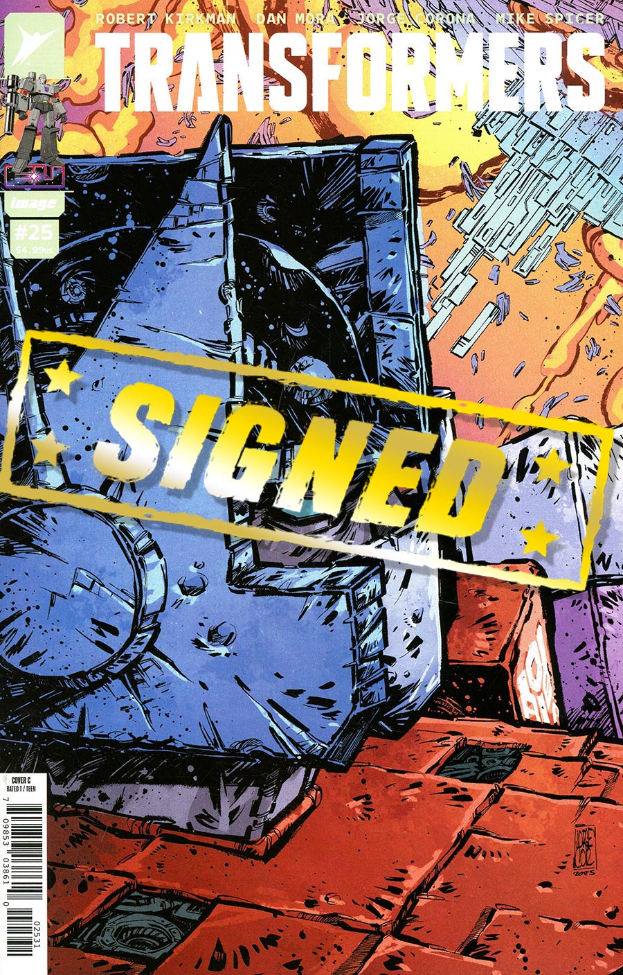 Transformers Vol 5 #25 Cover Q Variant Jorge Corona & Mike Spicer Connecting Cover Signed By Jorge Corona & Dan Mora