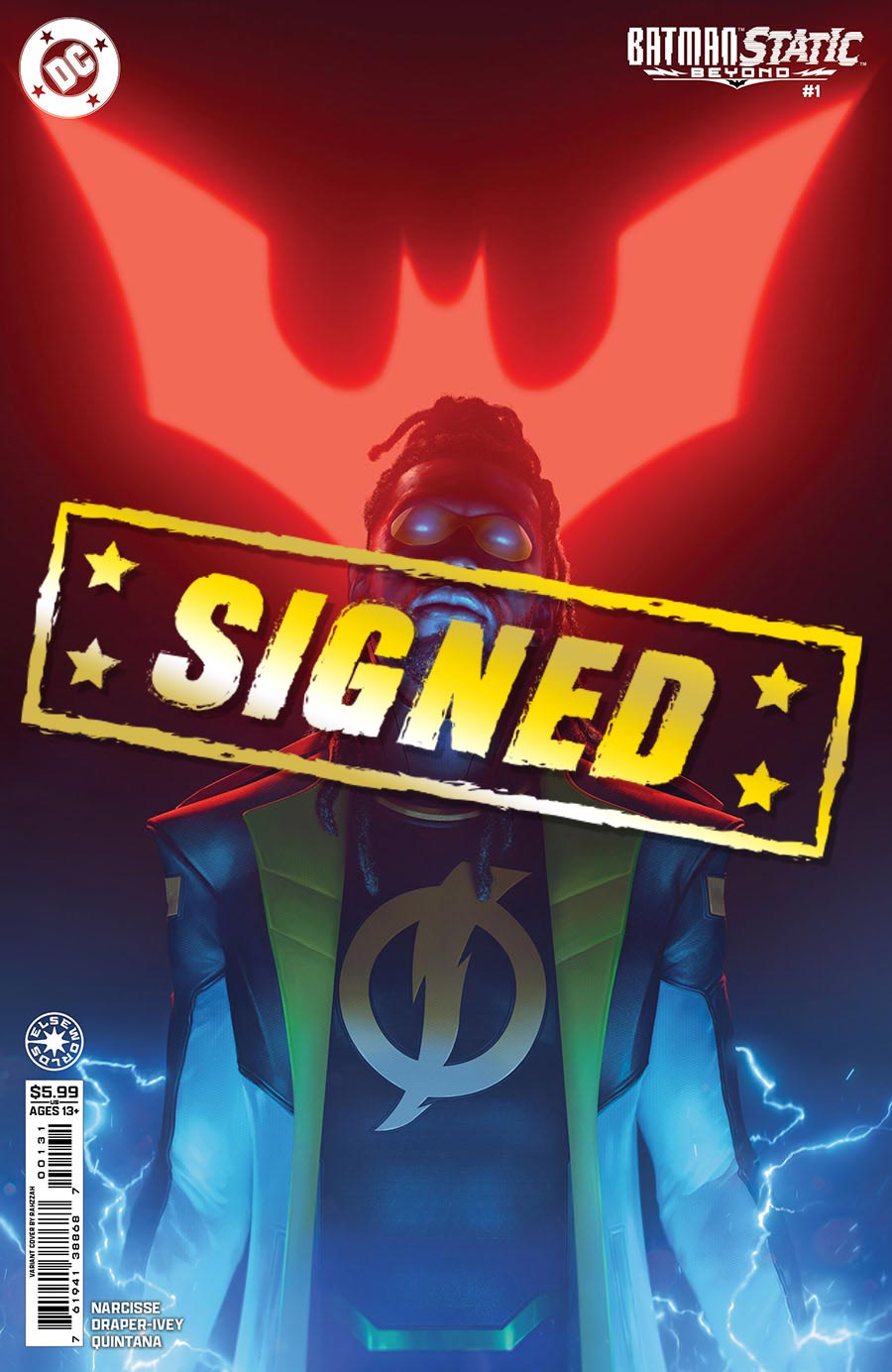 Batman Static Beyond #1 Cover H Variant Rahzzah Card Stock Cover Signed By Nikolas Draper-Ivey