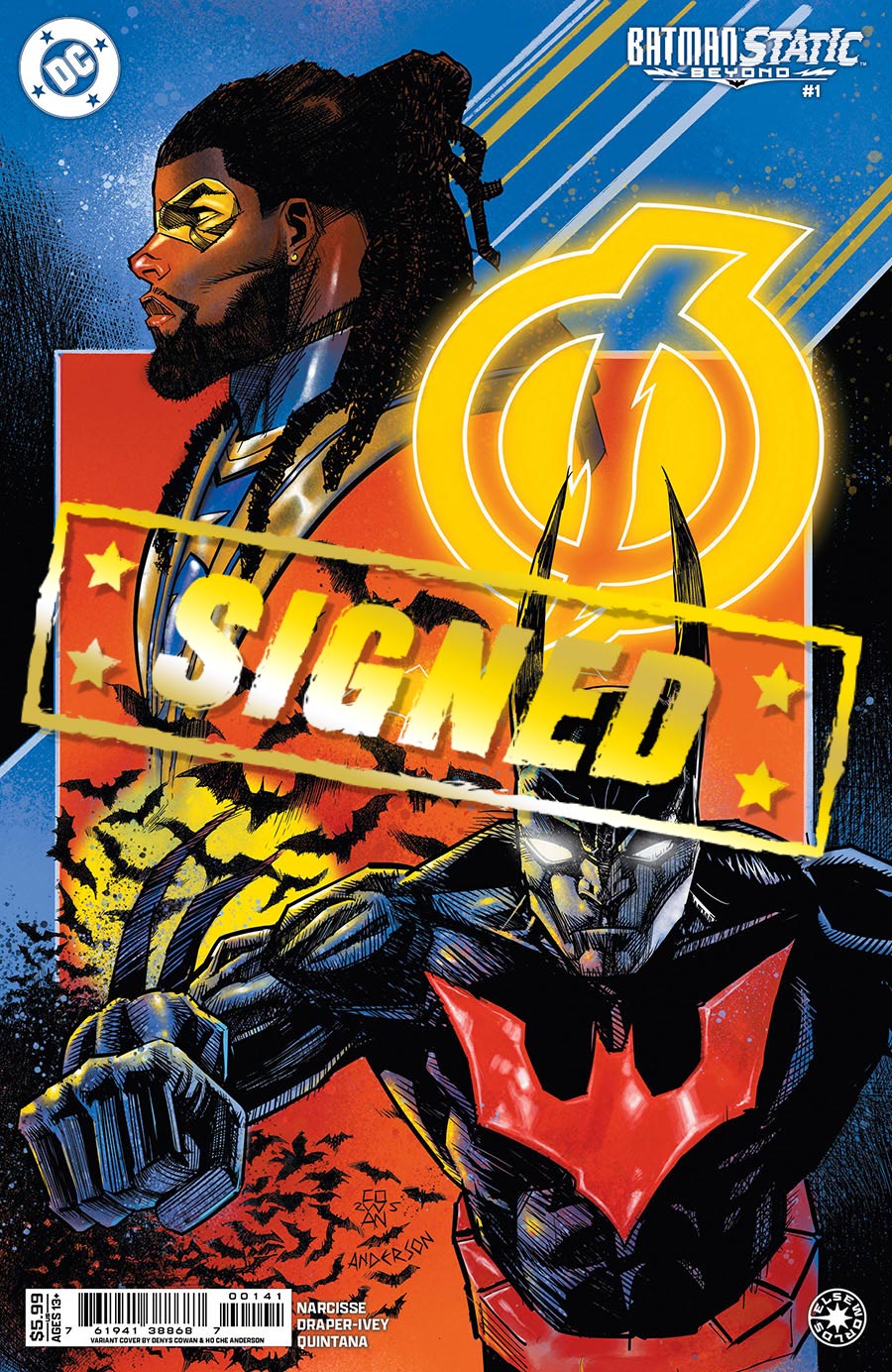 Batman Static Beyond #1 Cover J Variant Denys Cowan Card Stock Cover Signed By Nikolas Draper-Ivey