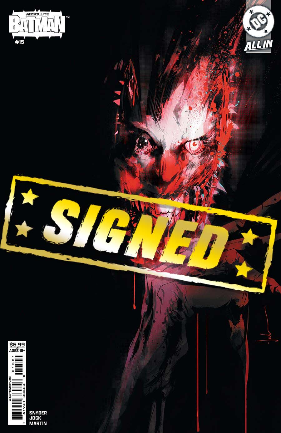 Absolute Batman #15 Cover N Variant Jock Card Stock Cover Signed By Scott Snyder (DC All In)(Limit 1 Per Customer)