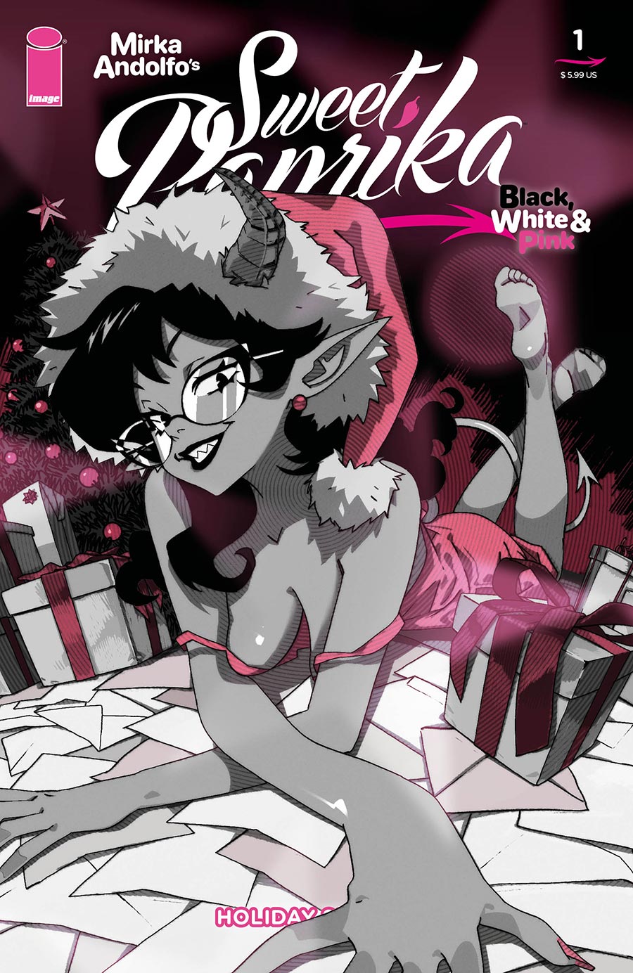 Mirka Andolfos Sweet Paprika Black White & Pink Holiday Special #1 (One Shot) Cover C Variant Vincenzo Puglia Cover