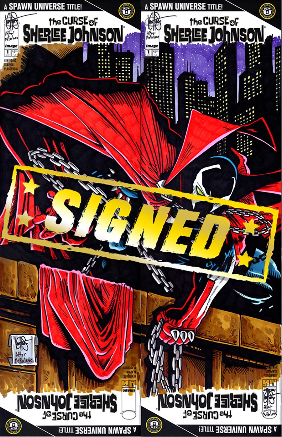 Curse Of Sherlee Johnson #1 Cover G DF 4-Part Blank Cover Set Signed & Remarked By Ken Haeser With Spawn 5 Homage Hand-Drawn Sketch (Spawn Universe)