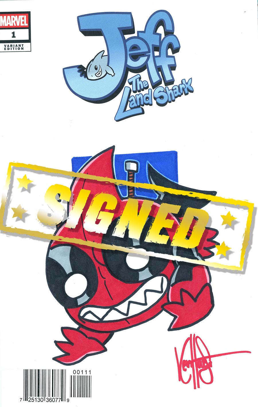 Jeff The Land Shark #1 Cover K DF Blank Variant Cover Signed & Remarked By Ken Haeser With Jeffpool Hand-Drawn Sketch