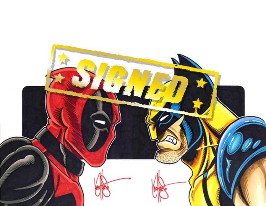Marvel Comics Blank Variant 2-Cover Set Signed & Remarked By Ken Haeser With Ellie Camacho Deadpool vs Laura Kinney Wolverine Hand-Drawn Sketch