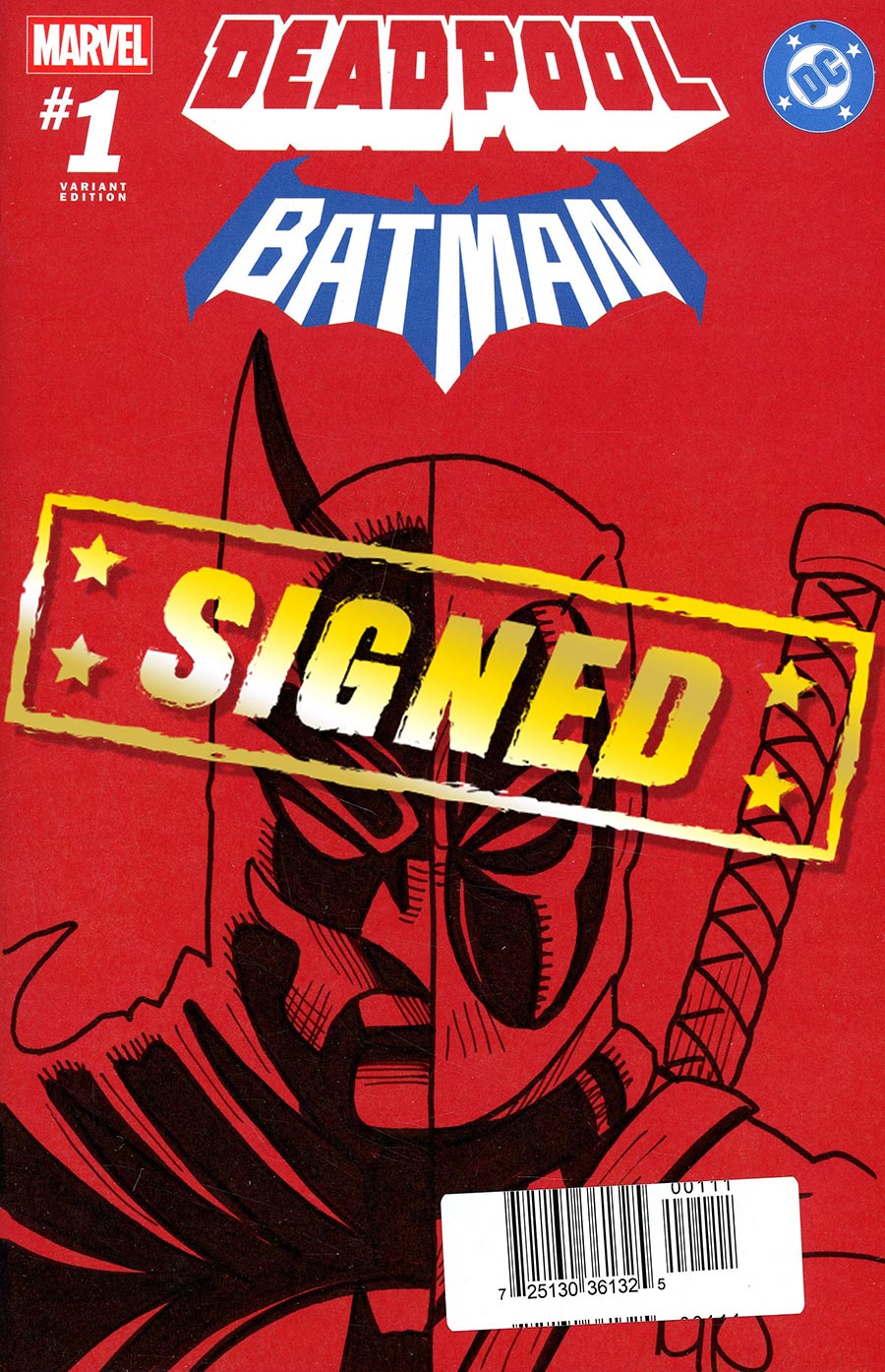 Marvel DC Deadpool Batman #1 (One Shot) Cover Z-C DF Red Blank Variant Cover Signed & Remarked By Ken Haeser With Split Hand-Drawn Sketch