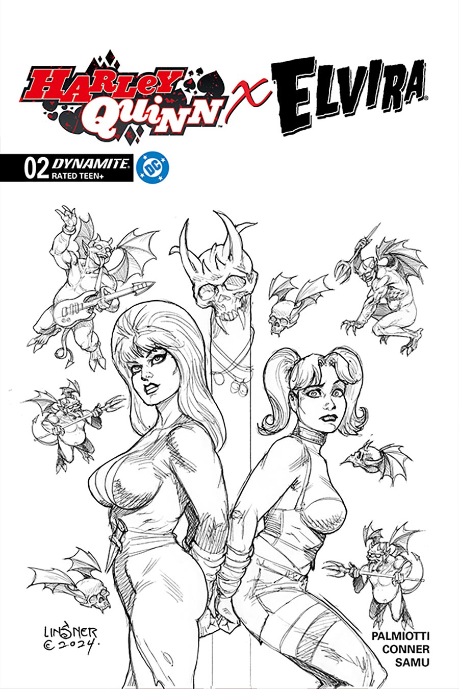 Harley Quinn x Elvira #2 Cover T Incentive Joseph Michael Linsner Line Art Cover