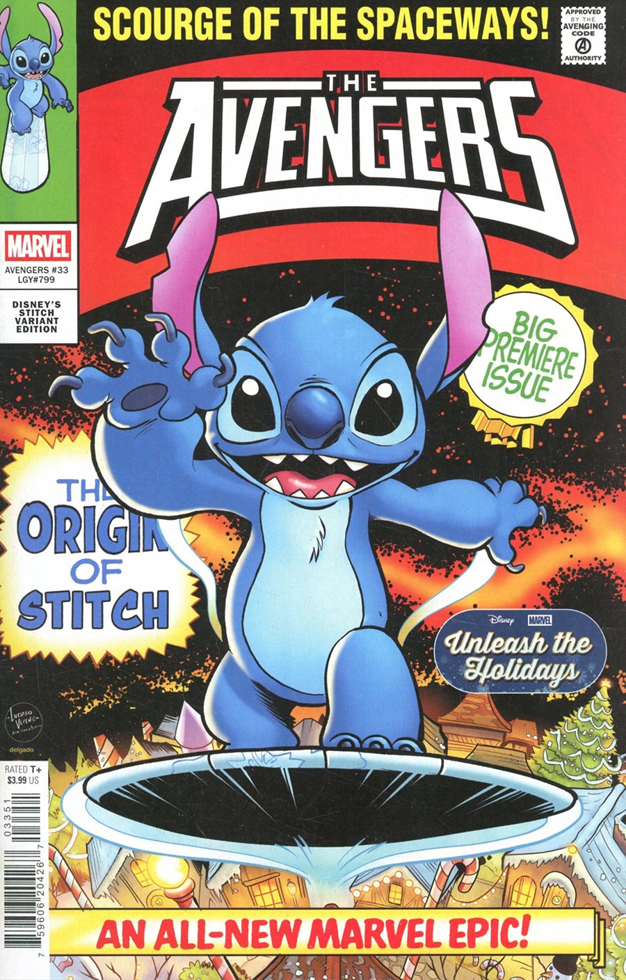 Avengers Vol 8 #33 Cover D Variant Luciano Vecchio Disney Stitch Unleash The Holidays Cover (Limit 1 Per Customer)
