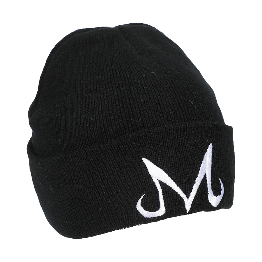 Dragon Ball Z Majin Symbol Embroidery On Black Ribbed Acrylic Knit Cuff Beanie