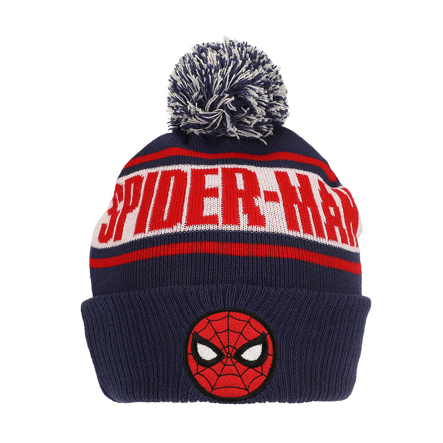 Spider-Man Chibi Mask & Logo Blue Cuff Beanie