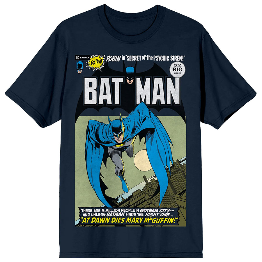 Batman Leaping Into Action Comic Cover Mens Navy T-Shirt Small