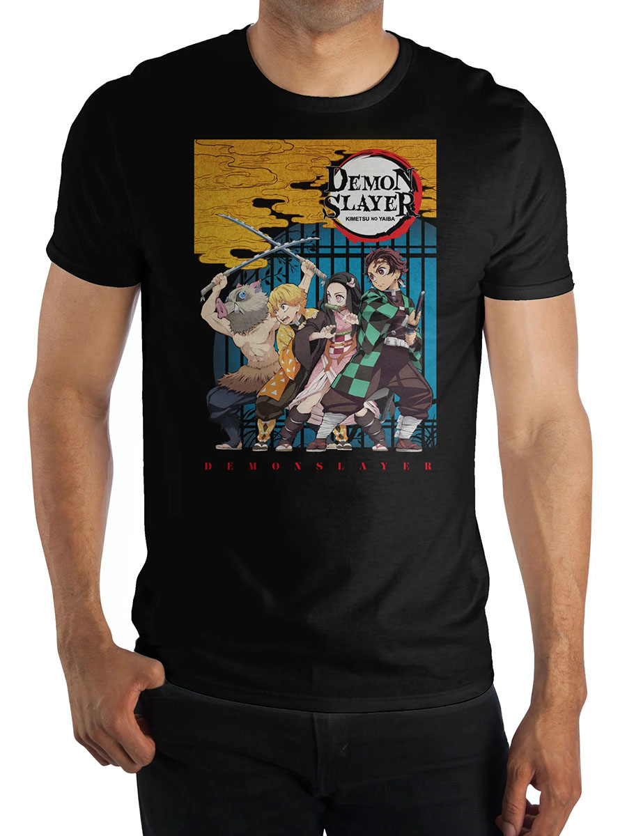 Demon Slayer Kimetsu No Yaiba Group Shot Mens Black T-Shirt Small