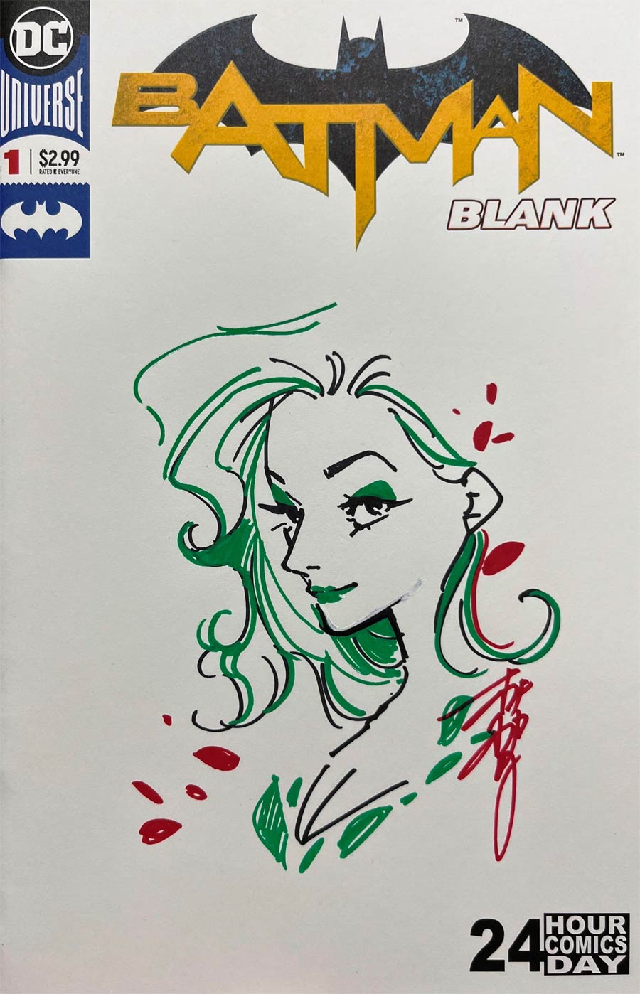 Batman Blank Comic #1 Cover B Signed & Remarked By Peach Momoko with COA