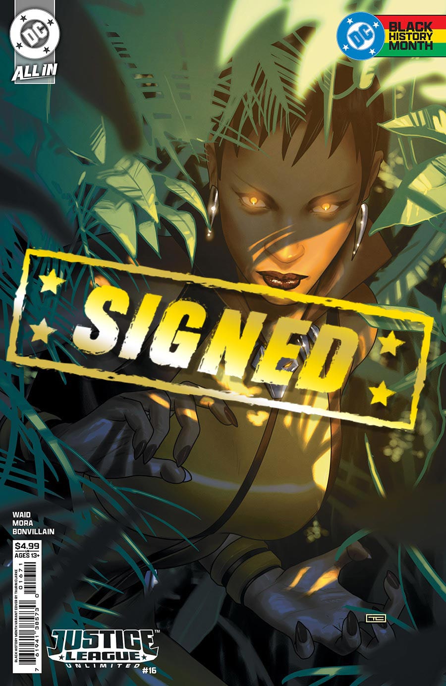 Justice League Unlimited #16 Cover H Variant Taurin Clarke Black History Month Card Stock Cover Signed By Taurin Clarke (DC All In)(DC K.O. Tie-In)
