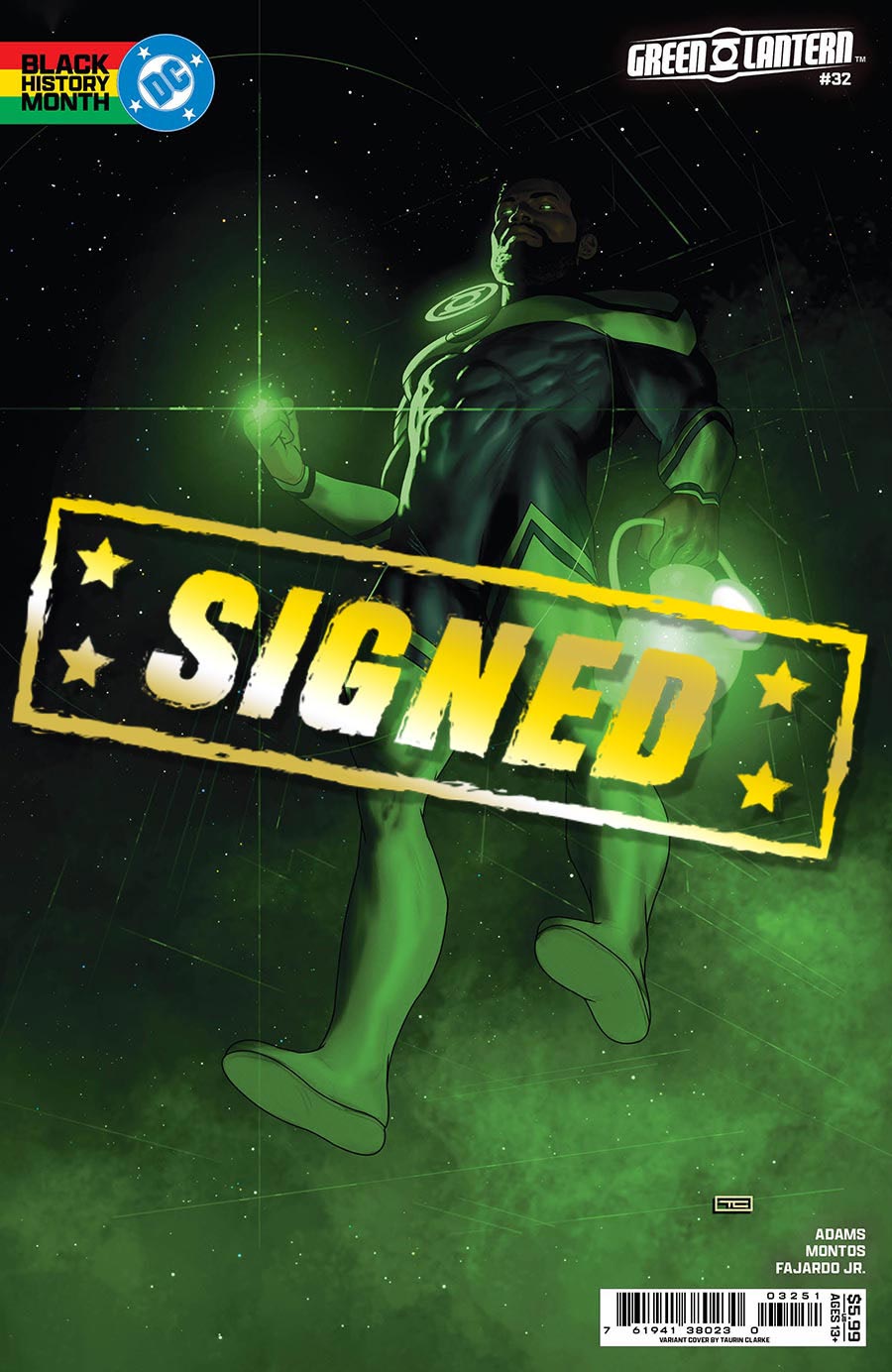 Green Lantern Vol 8 #32 Cover F Variant Taurin Clarke Black History Month Card Stock Cover Signed By Taurin Clarke (DC All In)