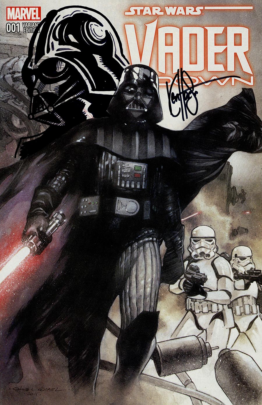 Star Wars Vader Down #1 Cover S DF Exclusive Signed & Remarked By Ken Haeser With A Darth Vader Head Hand-Drawn Sketch