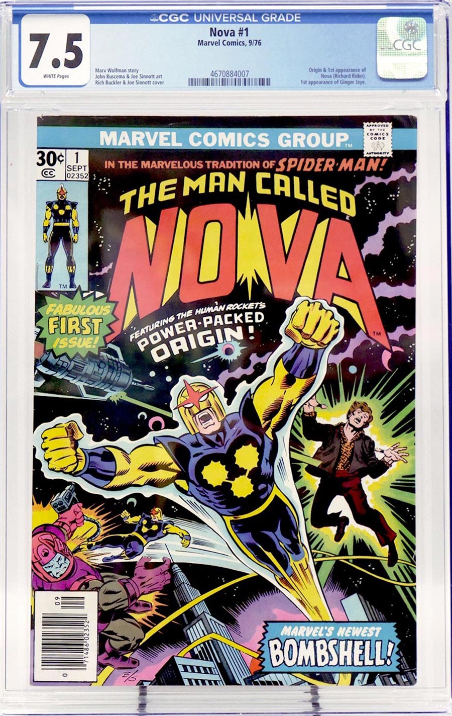 Nova #1 Cover F CGC 7.5