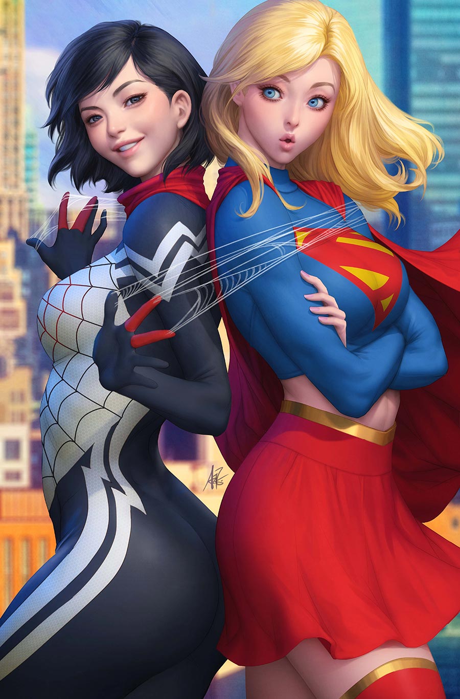 DC Marvel Superman Spider-Man #1 (One Shot) Cover M Variant Stanley Artgerm Lau Supergirl & Silk Card Stock Cover