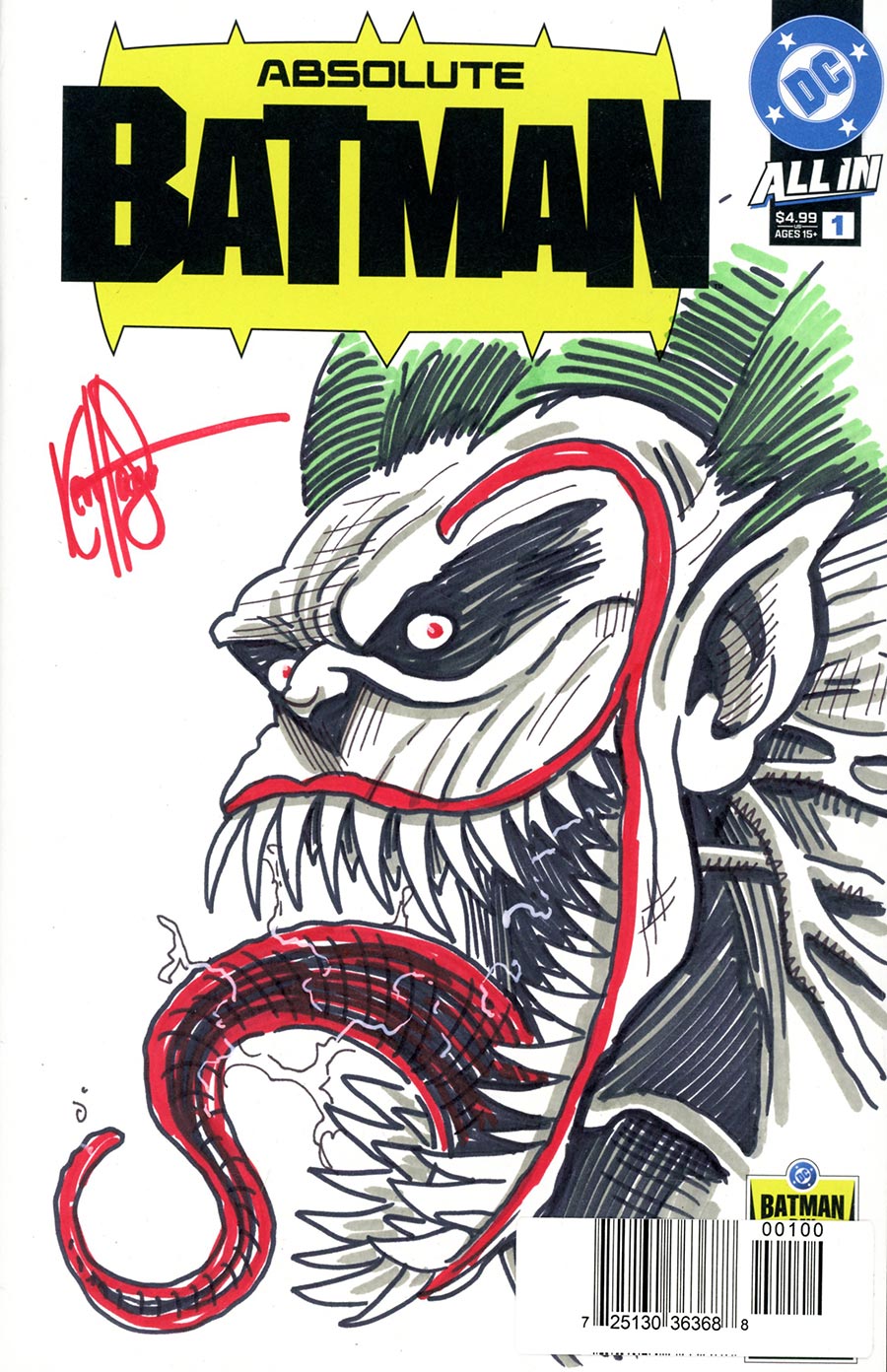 Batman Day 2025 Absolute Batman #1 Cover D DF Blank Variant Cover Signed & Remarked By Ken Haeser With An Absolute Joker Hand-Drawn Sketch