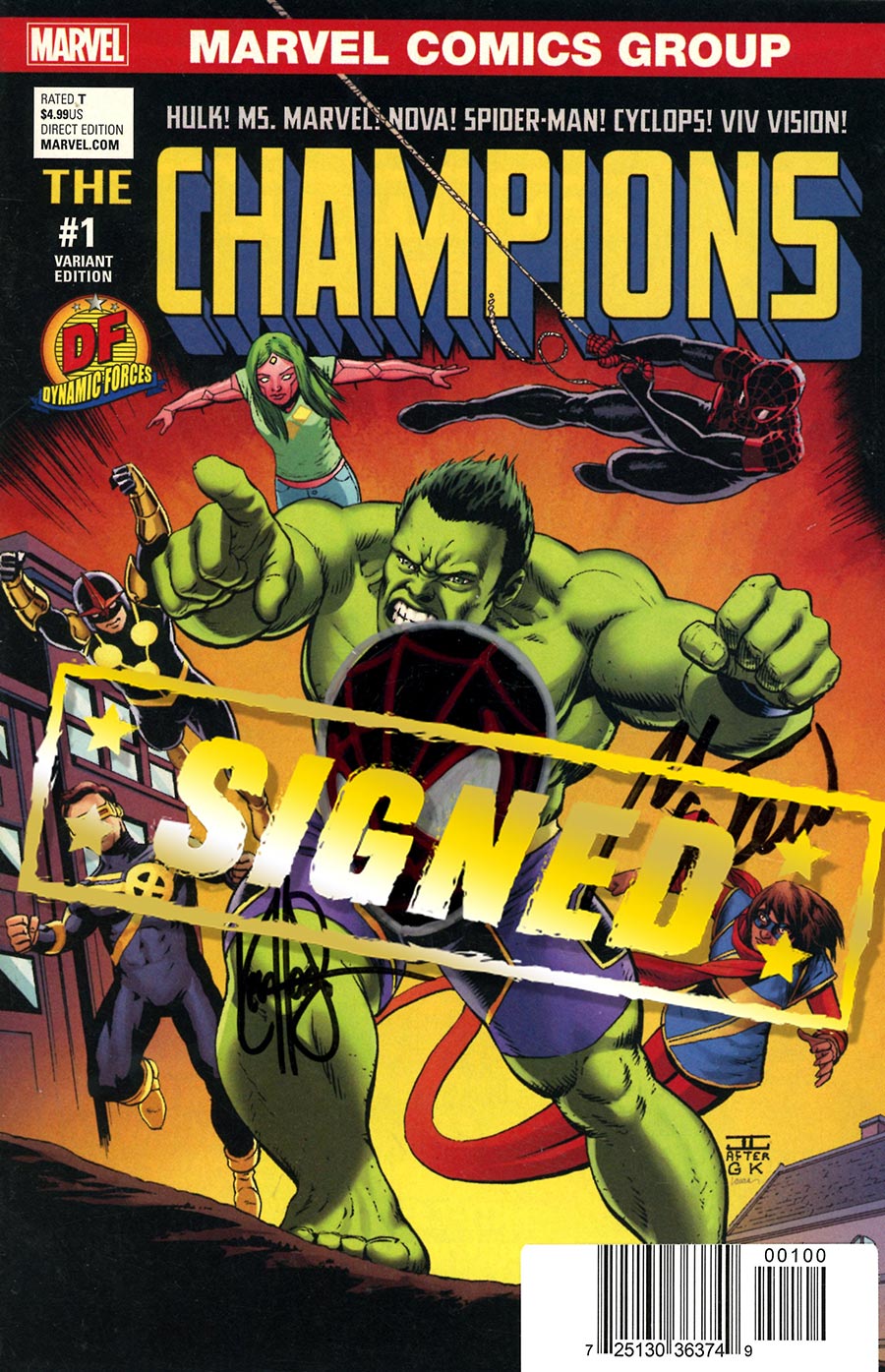 Champions (Marvel) Vol 2 #1 Cover Z-F DF Exclusive Cover Signed By Mark Waid & Remarked By Ken Haeser With A Spider-Man Head Hand-Drawn Sketch