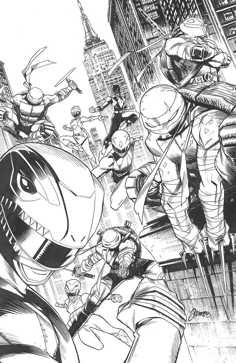 Mighty Morphin Power Rangers Teenage Mutant Ninja Turtles III #5 Cover E Incentive Alessio Zonno Virgin Inks Cover