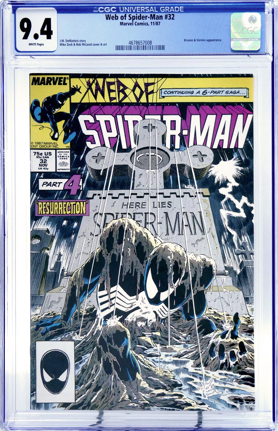 Web Of Spider-Man #32 Cover C CGC 9.4