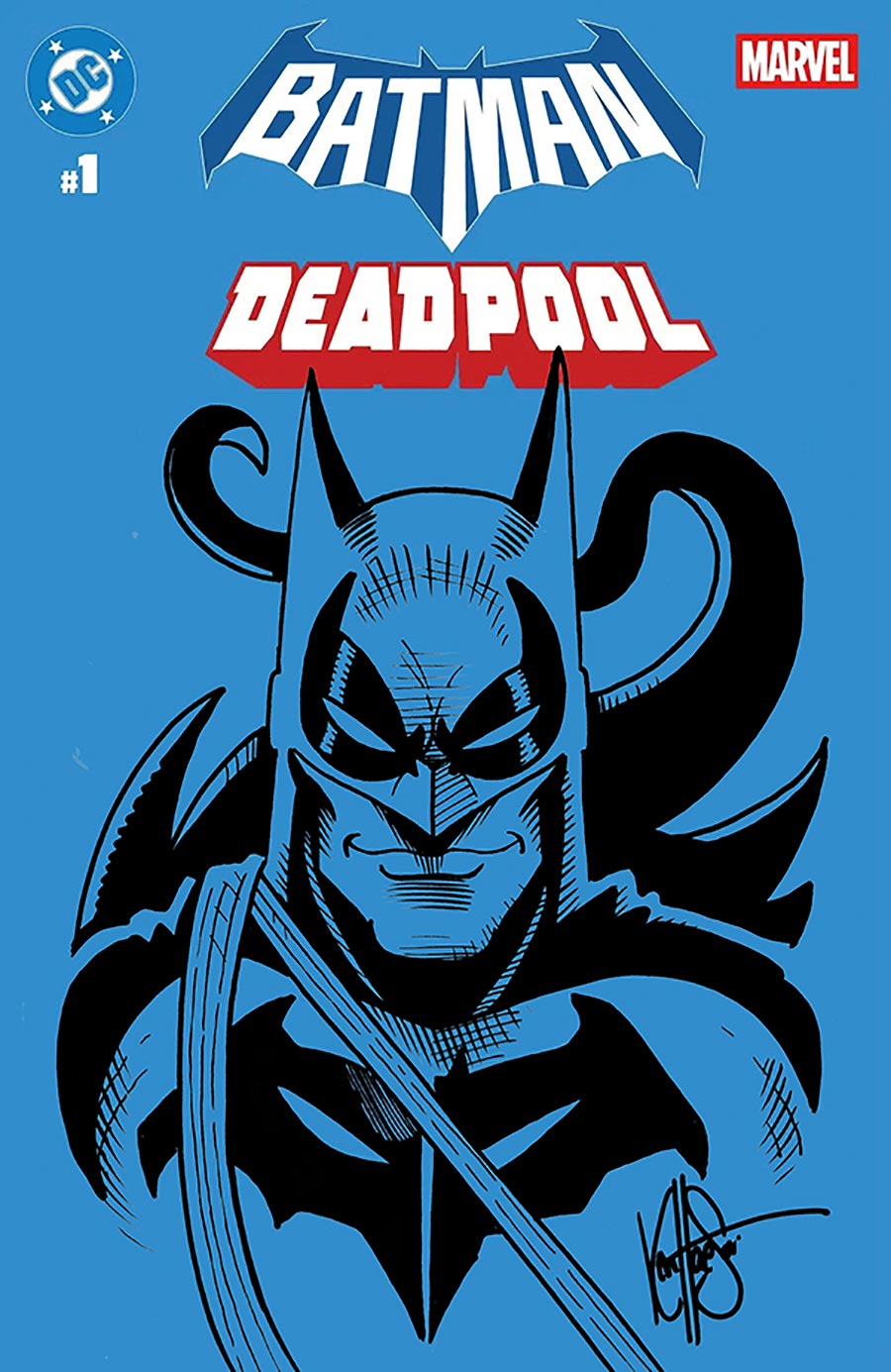 DC Marvel Batman Deadpool #1 (One Shot) Cover Z-B DF Blank Variant Cover Signed & Remarked By Ken Haeser With A Deadbat Hand-Drawn Sketch