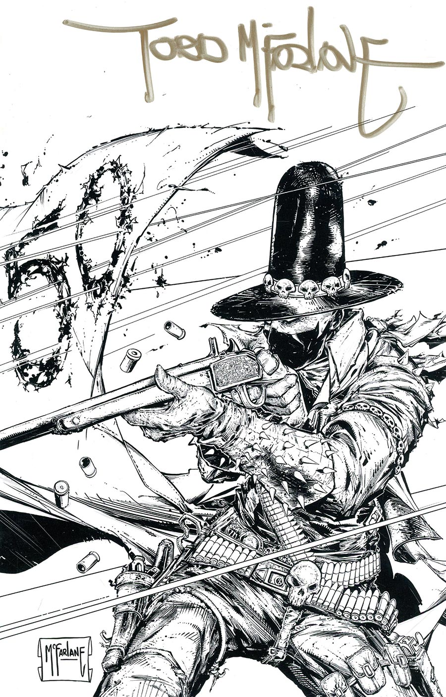 Gunslinger Spawn #50 Cover G-B Incentive Todd McFarlane Black & White Inks Virgin Cover Signed With CGC Certificate (Gold Marker)