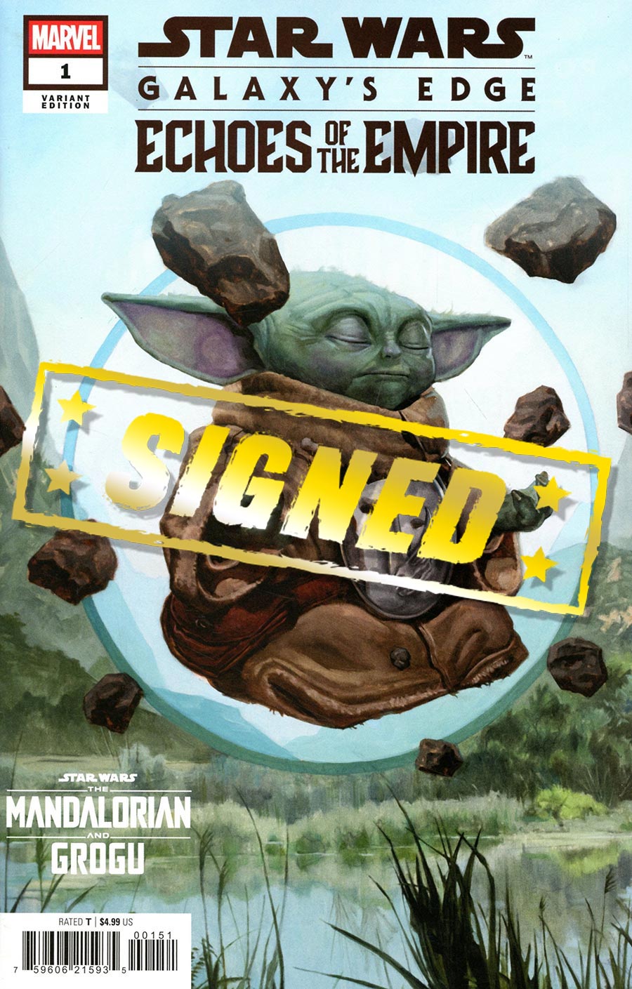Star Wars Galaxys Edge Echoes Of The Empire #1 Cover G Variant EM Gist Mandalorian & Grogu Cover Signed By Ethan Sacks