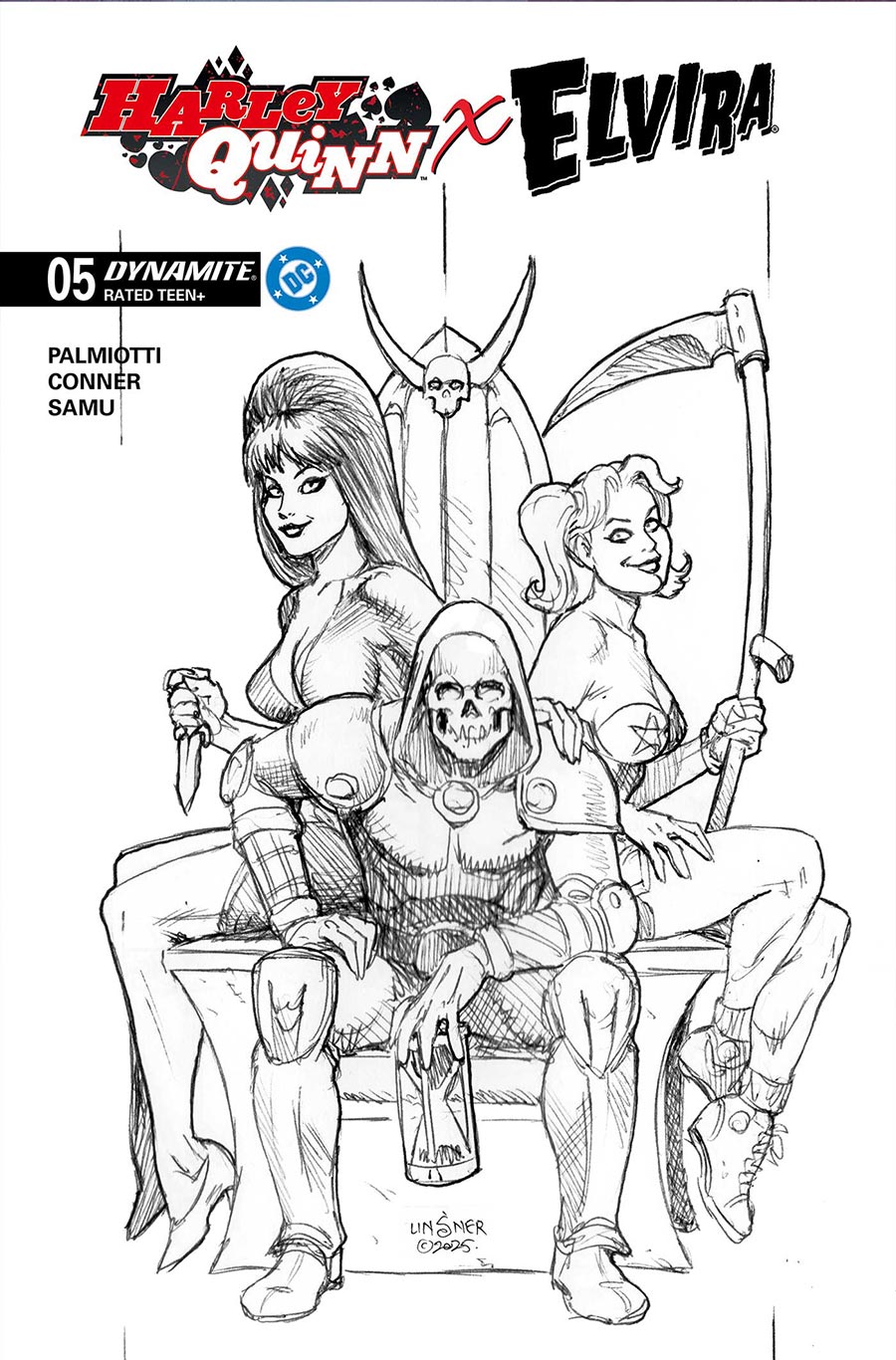 Harley Quinn x Elvira #5 Cover M Incentive Joseph Michael Linsner Line Art Cover