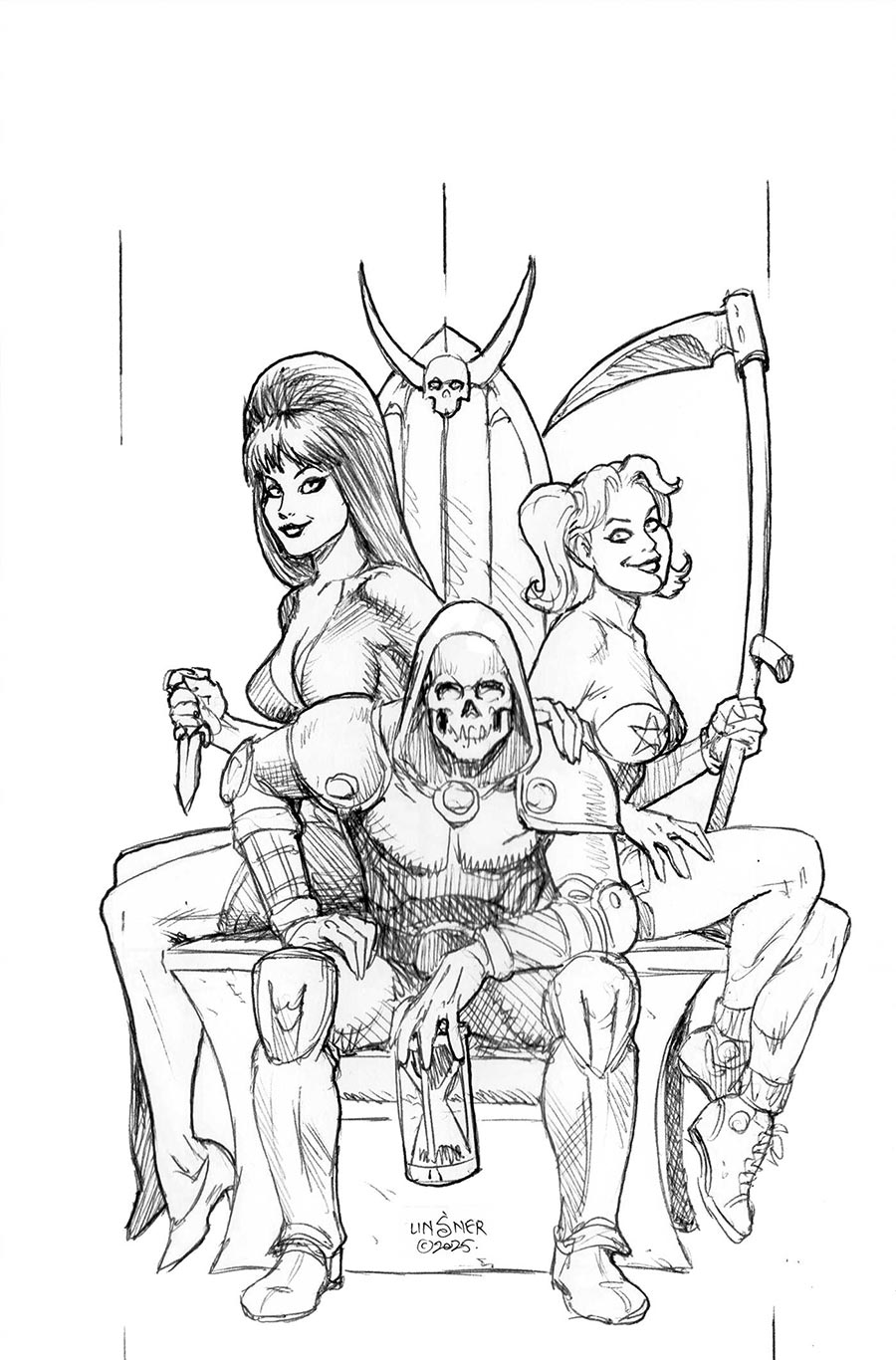 Harley Quinn x Elvira #5 Cover N Incentive Joseph Michael Linsner Line Art Virgin Cover