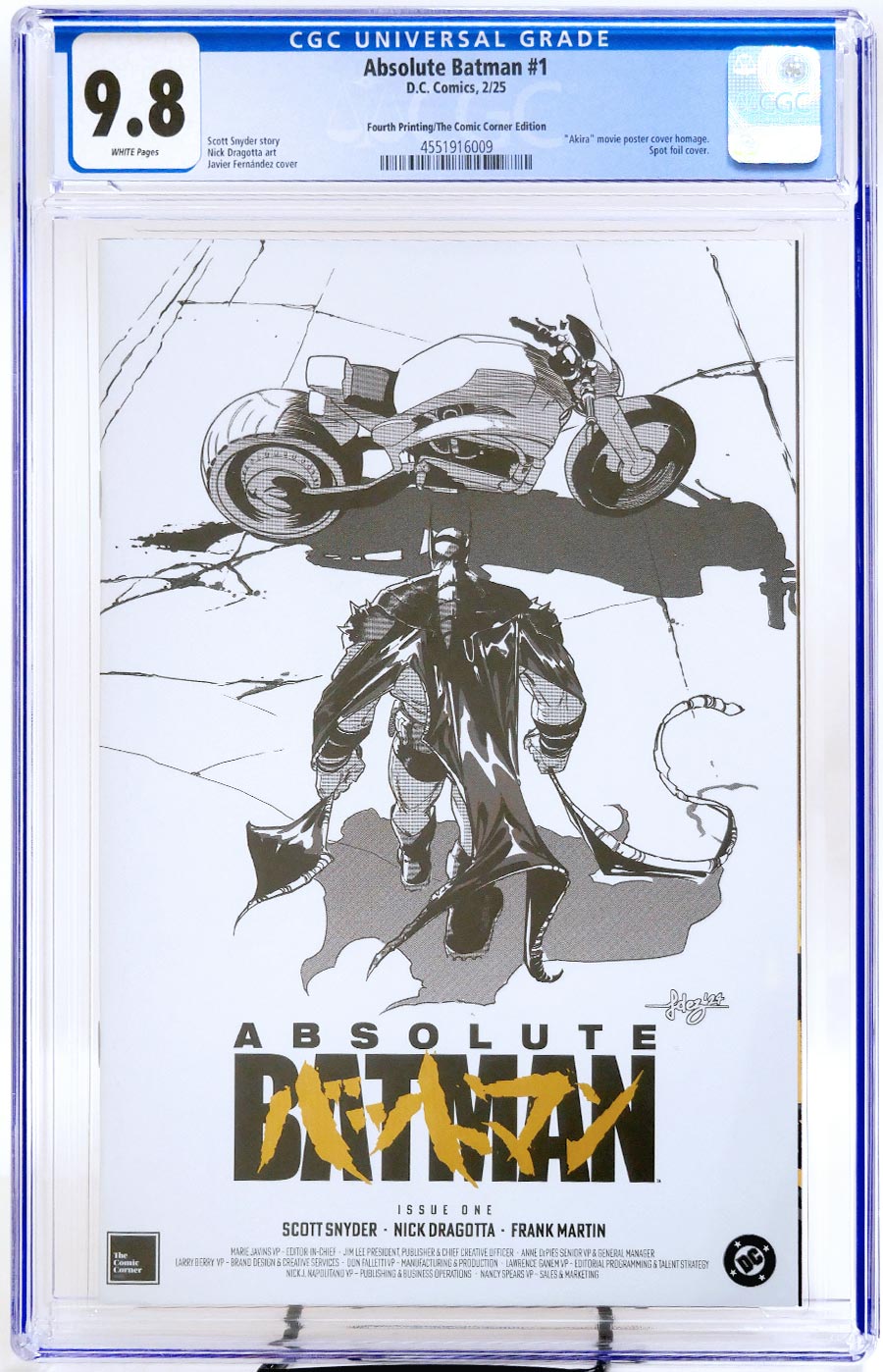 Absolute Batman #1 Cover Z-W 4th Ptg Javier Fernandez Variant CGC 9.8