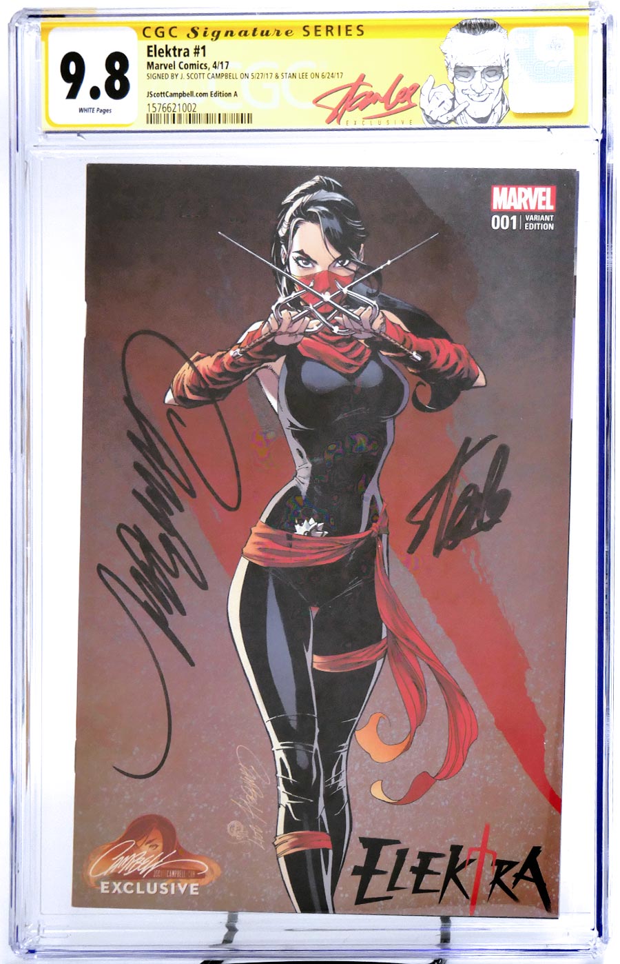 Elektra Vol 4 #1 Cover G Variant J Scott Campbell Cover A CGC Signature Series 9.8 Signed By J Scott Campbell & Stan Lee