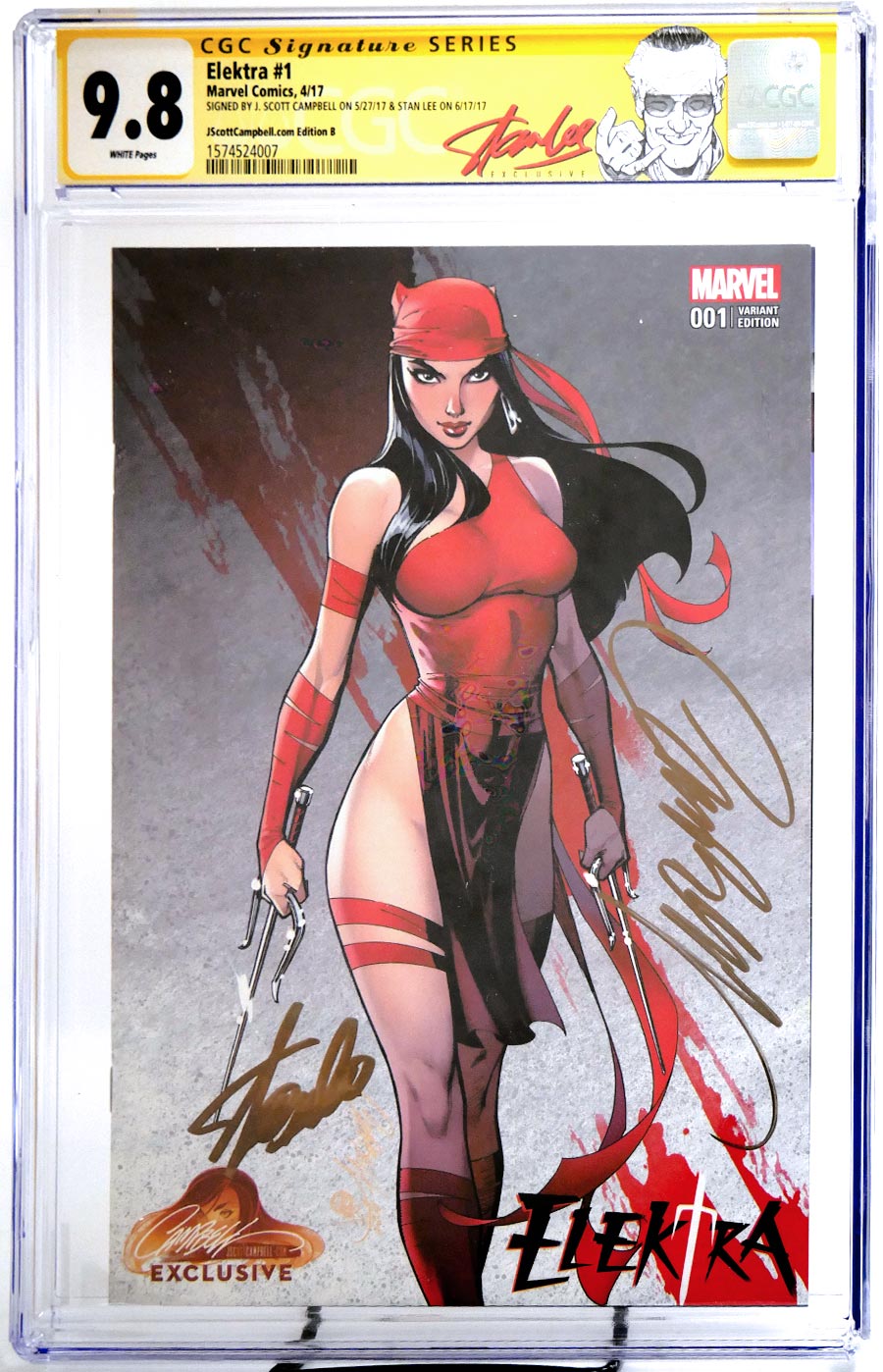 Elektra Vol 4 #1 Cover H Variant J Scott Campbell Cover B CGC Signature Series 9.8 Signed By J Scott Campbell & Stan Lee