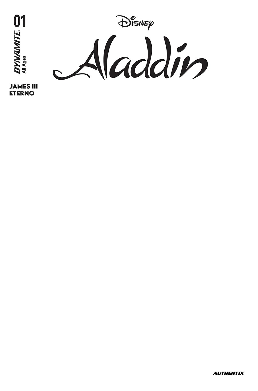 Disney Aladdin #1 Cover E Variant Blank Authentix Cover