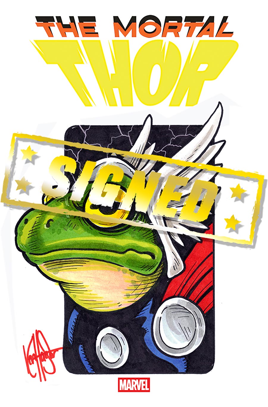 Mortal Thor #1 Cover N DF Signed & Remarked By Ken Haeser With A Throg Hand-Drawn Sketch