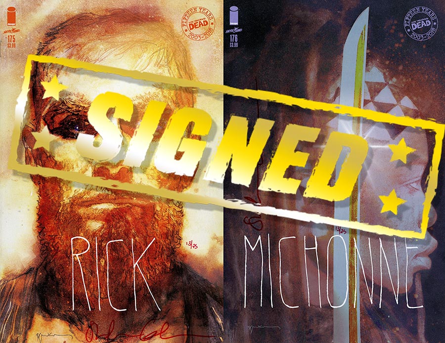 Walking Dead #175 & 176 DF Bill Sienkiewicz Variant Set Blood Red Signature Series Signed By Stefano Gaudiano