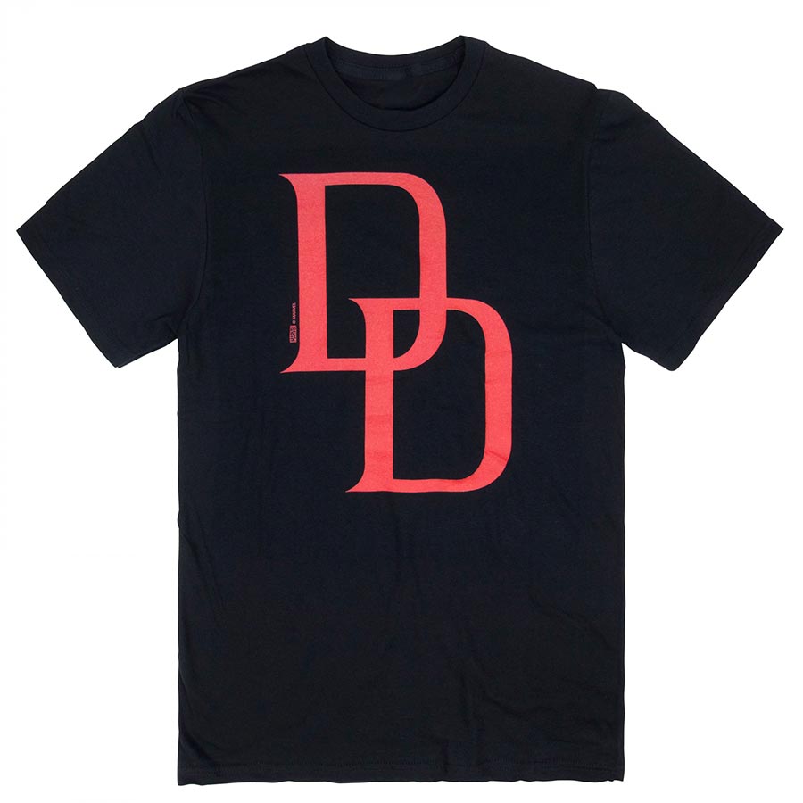 Marvel Daredevil Classic Logo Red On Black Mens T-Shirt Large