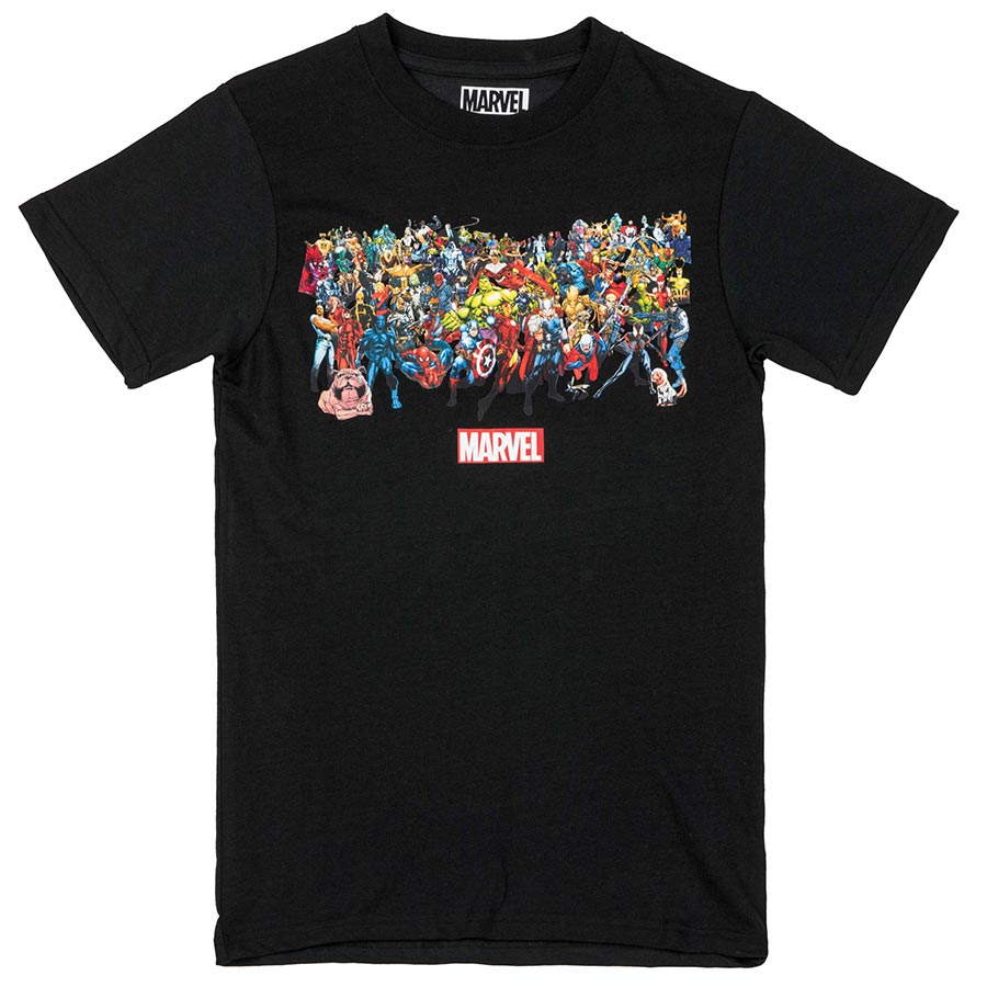 Marvel Heroes Full Cast Black Mens T-Shirt Large
