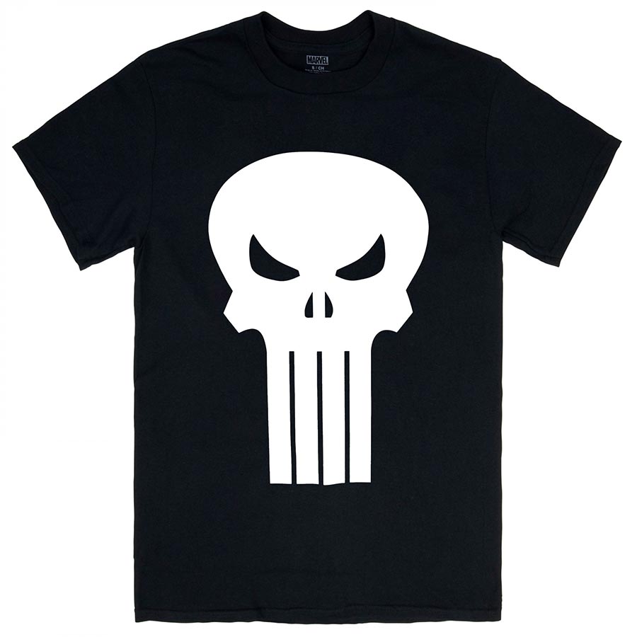 Marvel Punisher White Skull Black Mens T-Shirt Large