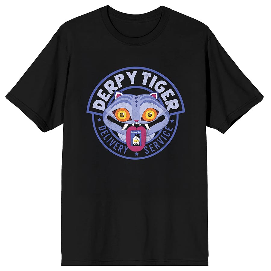 KPop Demon Hunters Derpy Tiger Delivery Service Mens Black T-Shirt Large