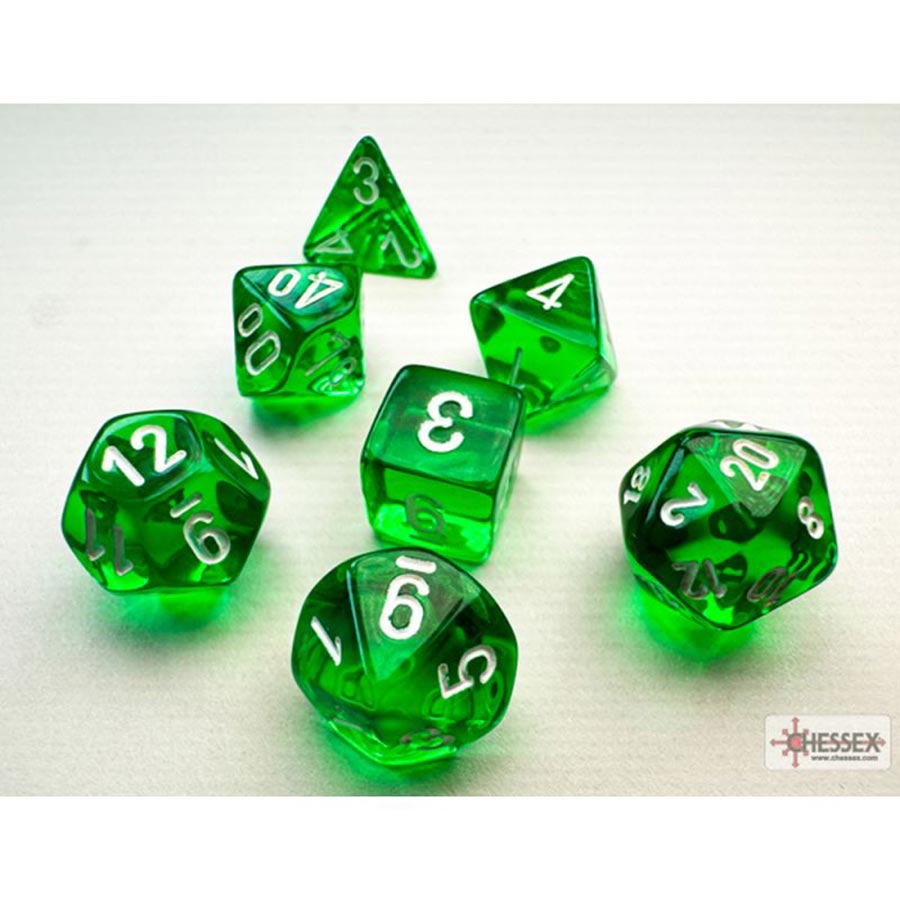 Translucent Mini-Hedral Green/White 7-Die Set
