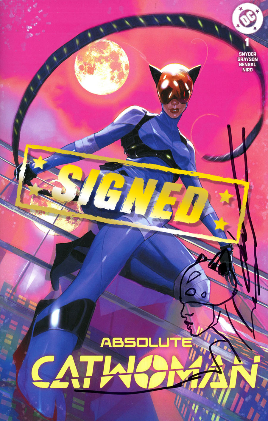 Absolute Catwoman #1  Midtown Exclusive Joshua Sway Swaby Variant Cover Signed & Remarque By Joshua Sway Swaby (DC All In)