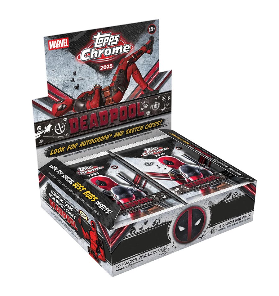 Topps 2025 Marvel Deadpool Chrome Hobby Box (10-Count)