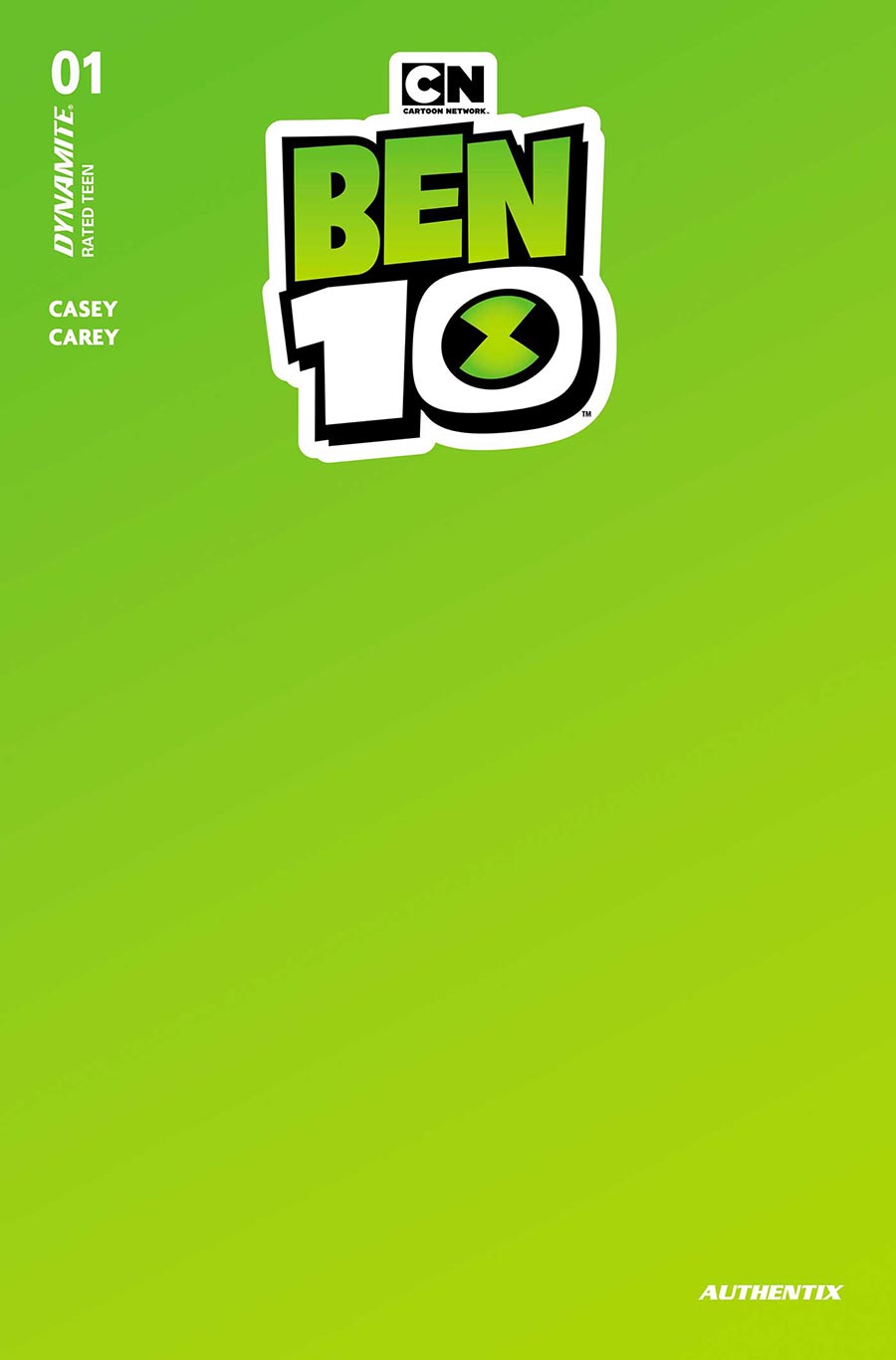 Ben 10 Vol 2 #1 Cover R Variant Green Blank Authentix Cover