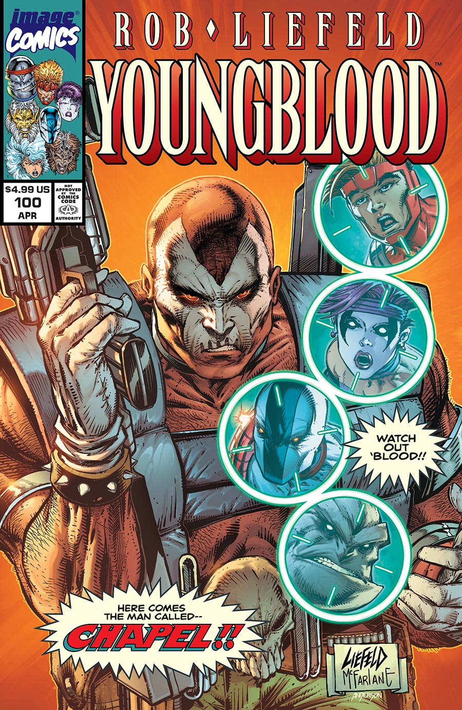 Youngblood Vol 6 #100 Cover N Variant Rob Liefeld & Todd McFarlane Retro Homage Orange Cover