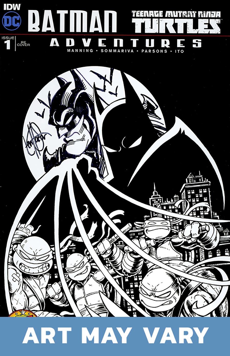 Batman Teenage Mutant Ninja Turtles Adventures #1 Cover S DF Exclusive B&W Cover Signed & Remarked By Ken Haeser With A Batman Hand-Drawn Head Sketch